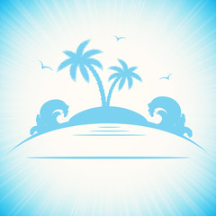 Palm island on blue background