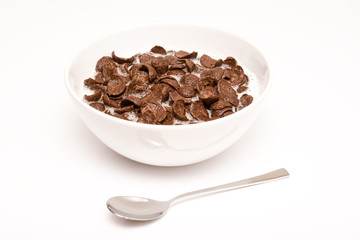 Chocolate Corn Flakes Cereals Bowl And Spoon