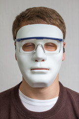 funny and crazy guy with plain white mask