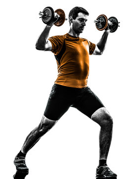 man exercising weight training silhouette