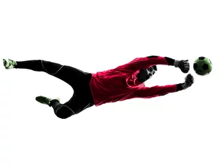 Foto auf Acrylglas caucasian soccer player goalkeeper man punching ball silhouette © snaptitude