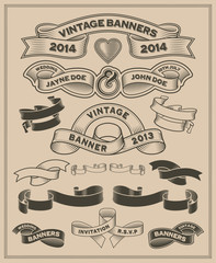 Retro vintage scroll and banner vector set