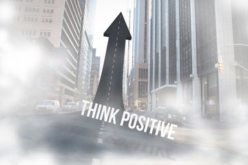 Think positive against road turning into arrow