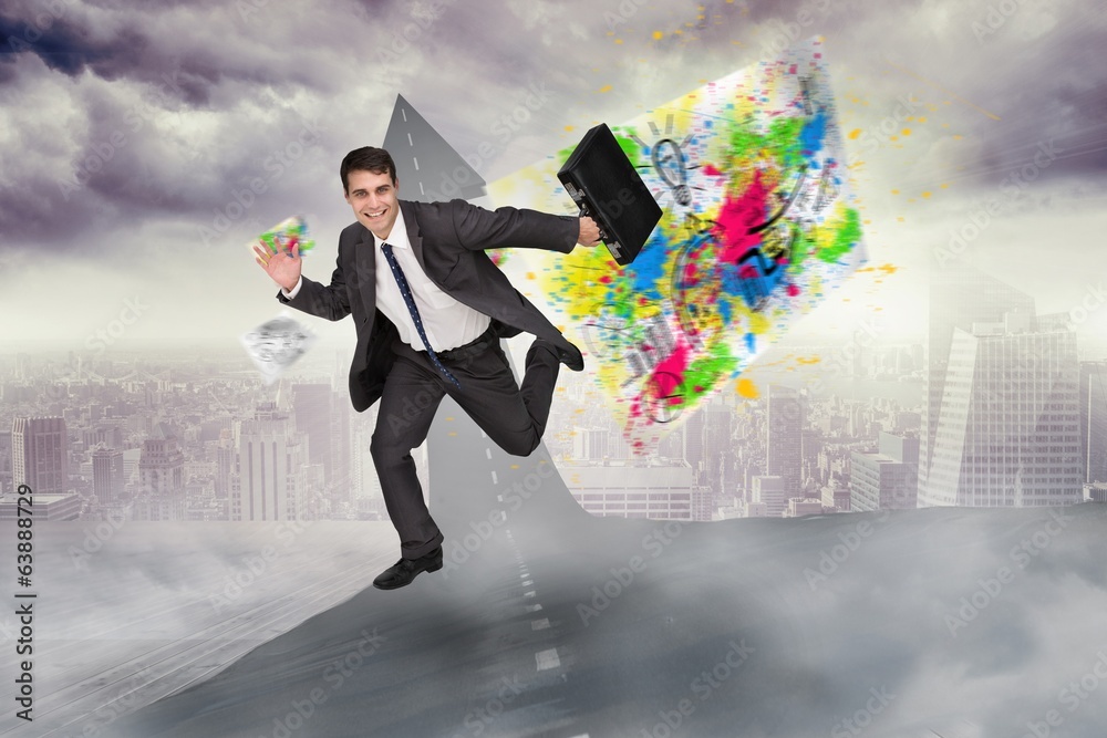 Poster composite image of smiling businessman in a hurry