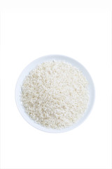 asian rice in white dish on white background
