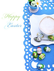 Chocolate Easter eggs and coffee - obrazy, fototapety, plakaty