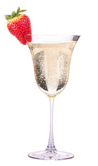 glass of champagne with tasty strawberry
