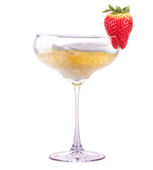 glass of champagne with tasty strawberry