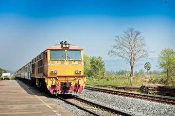 railway tracks on background of scenery