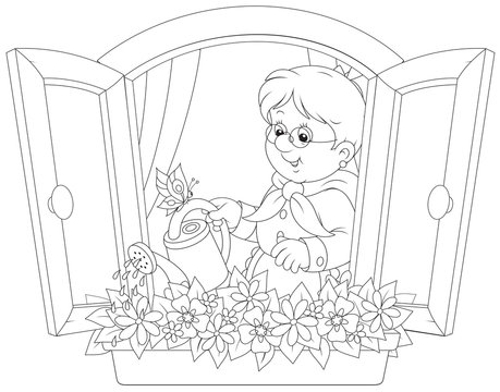 recommend clip art: Granny watering flowers