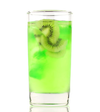 A glass of kiwi juice isolated on white background