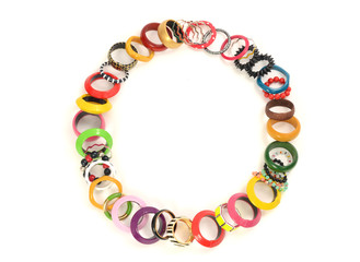 Close up on many colorful bracelets,fashionable