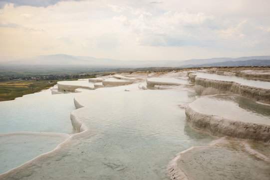 Travertine terraces filled with water