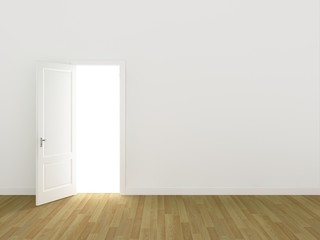door open on white wall ,3d 