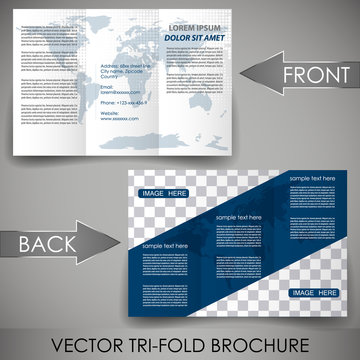 Three fold flyer template, brochure with world map