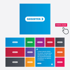 Register with arrow sign icon. Membership symbol