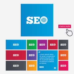 SEO sign icon. Search Engine Optimization symbol.
