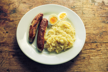 Eggs, sausages and sauerkraut