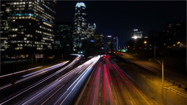 Tilt Shift Time Lapse Night Traffic Downtown Los Angeles