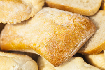 Slices of bread and other baked goods.