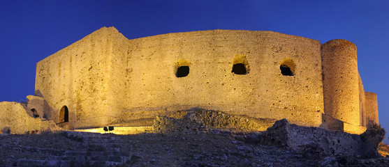 Chlemoutsi Castle at night, Peloponnesus, Greece