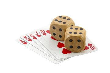 Royal Flush in Hearts with Two Wooden Dice