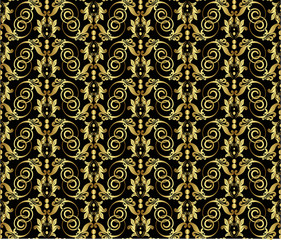 Golden seamless pattern ornament on black background