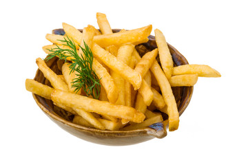 French fries on white background
