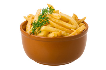 French fries on white background