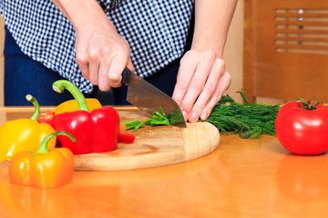 Woman prepares a salad