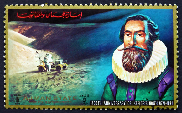 Postage stamp Ajman 1972 Johannes Kepler, German Mathematician