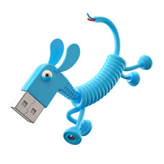 3d funny usb dog character, isolated on the white background