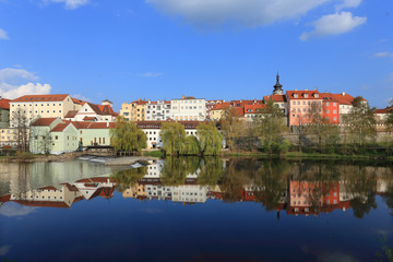 Naklejka na ściany i meble Medieval Town Pisek above the river Otava, Czech Republic