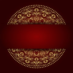 Golden plate with vintage ornament on red background - 63906339