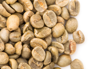 Fototapeta na wymiar Green raw coffee beans.