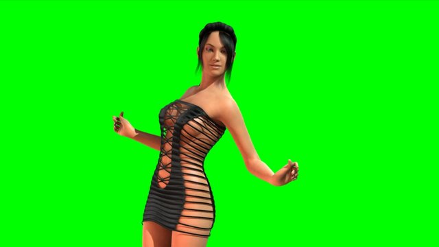 Hot Girl in sexy mini Dress dances - green screen