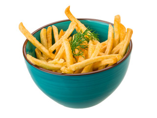 French fries on white background