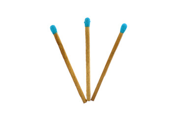 Blue wood matchstick put as fork isolated