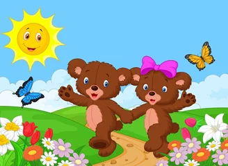 Fototapete Affe Glückliches Bären-Cartoon-Paar