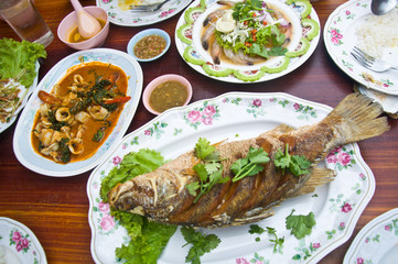 Fish fried and many sea food