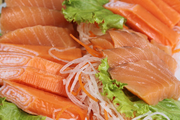 Close up Fresh Salmon sashimi