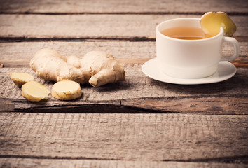 Ginger tea  in a white cup