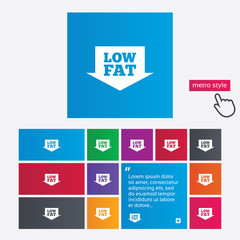 Low fat sign icon. Salt, sugar food symbol.