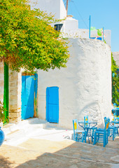 stone made road with old houses in Amorgos island in Greece