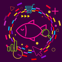 Fish on abstract colorful geometric dark background with differe