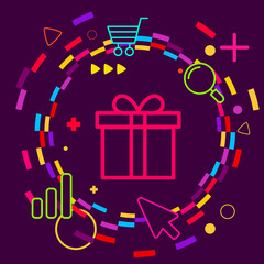 Fototapeta premium Gift box on abstract colorful geometric dark background with dif