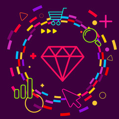 Naklejka premium Diamond on abstract colorful geometric dark background with diff