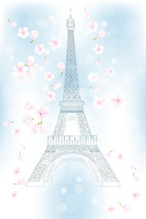 Hand drawn Eiffel tower in spring - Stock Illustration