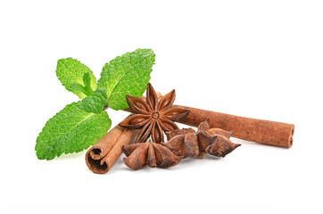 Sticks of cinnamon with mint and anise