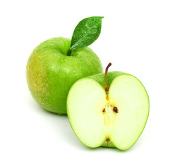 Green apple fruits isolated on white background